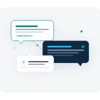 Balões de conversa interligados e documentos, representando o diálogo cívico